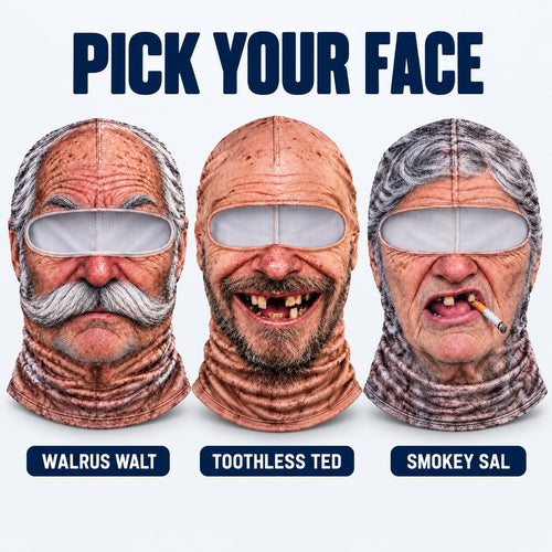 The three Snowmug faces: Walrus Walt, Toothless Ted and Smokey Sal
