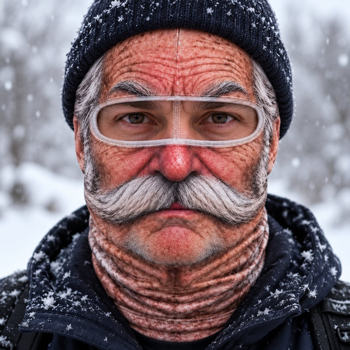 Snowmug face ski mask being worn outdoors